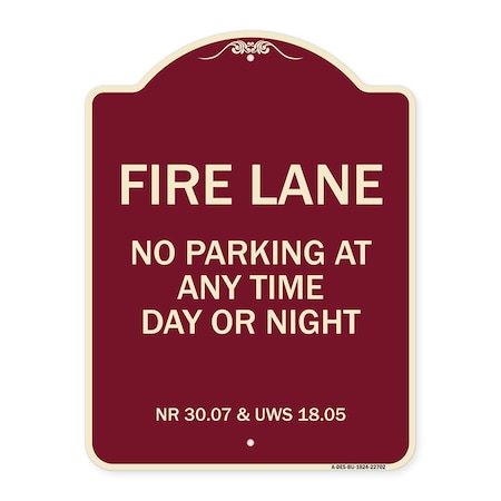 Signmission Wisconsin Fire Lane No Parking Anytime Day or Night Heavy-Gauge Alum Sign, 24" x 18", BU-1824-22702 A-DES-BU-1824-22702